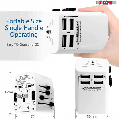 5Core Universal Travel Adapter International Power Adapters 3 Pack Multicharger Plug w 4 USB Ports - Anti Spier 