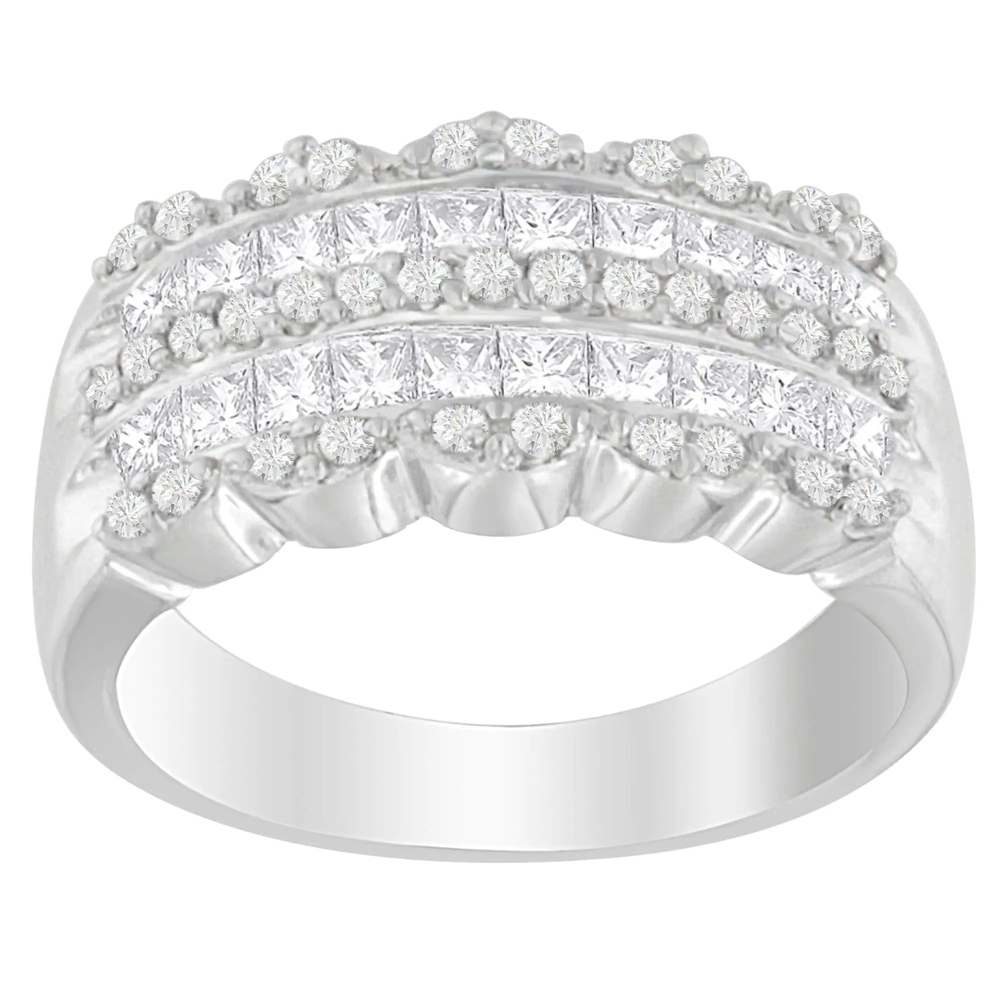 14K White Gold 1 1/7ct. TDW Round and Princess-Cut Diamond Ring(H-I, SI2-I1) - Anti Spier 