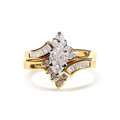 14K Two Tone 3/4 Cttw Diamond Engagement Ring Set (H-I Color, SI1-SI2 Clarity) - Anti Spier 