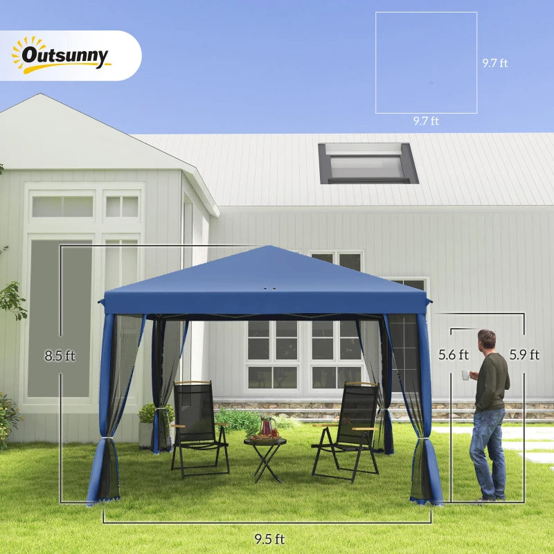 Outsunny 10' x 10' Pop Up Canopy Tent with Netting, Instant Gazebo, Screen House Room with Carry Bag, Height Adjustable, for Outdoor, Garden, Patio, Camping, Light Blue by Dropsure