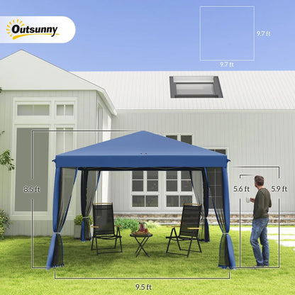 Outsunny 10' x 10' Pop Up Canopy Tent with Netting, Instant Gazebo, Screen House Room with Carry Bag, Height Adjustable, for Outdoor, Garden, Patio, Camping, Light Blue by Dropsure