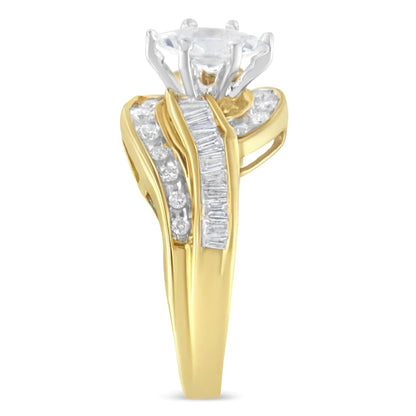 14KT Two-Toned Gold Marquise, Baguette and Round Cut Diamond Bypass Ring (1 cttw, H-I Color, SI1-SI2 Clarity) () - Anti Spier 