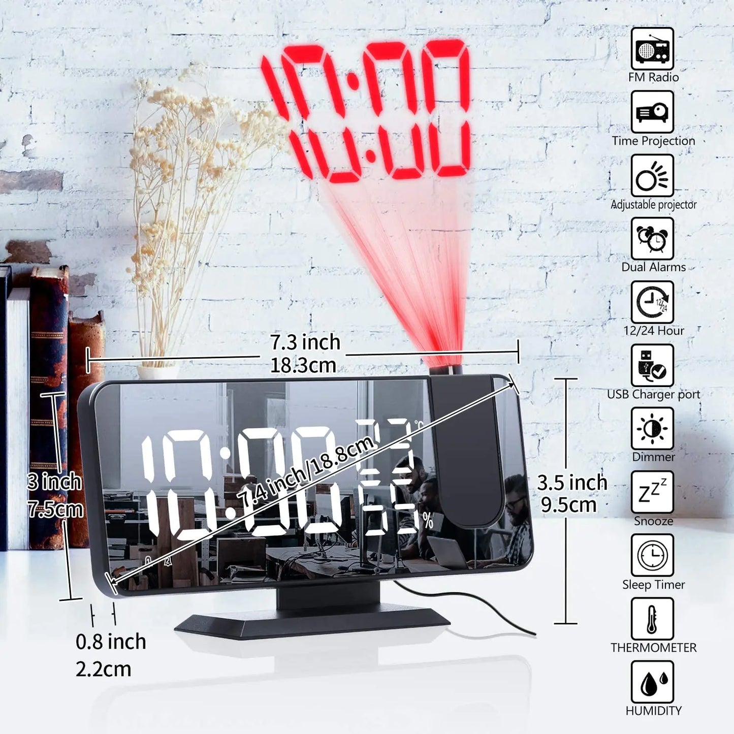 LED Projection Digital Alarm Clock Phone Charger