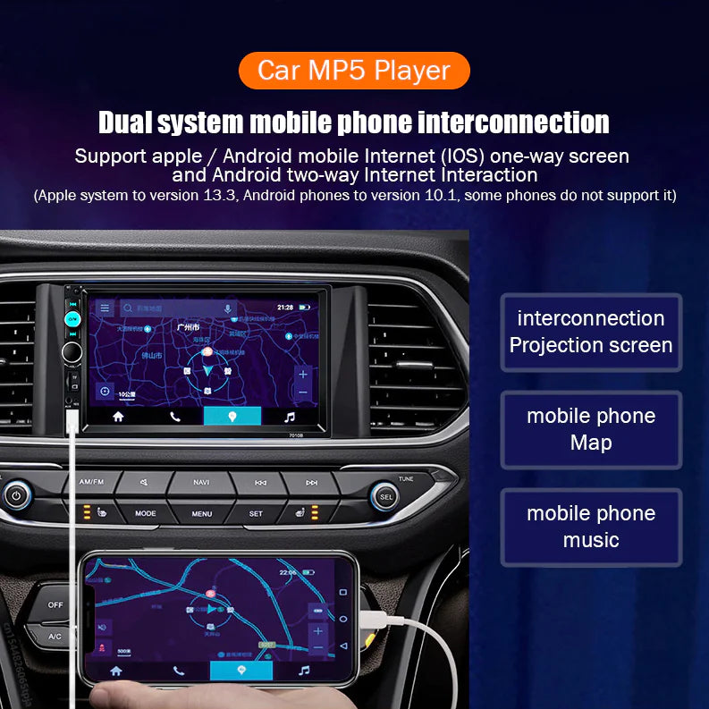 7" Double 2 DIN Car MP5 Player Bluetooth Touch Screen Stereo Radio With Camera - Anti Spier 