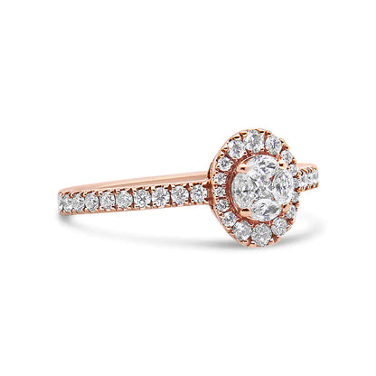 18K Rose Gold 1/2 Cttw Composite Marquise Composite Diamond Oval Shaped Halo Engagement Ring (F-G Color, VS1-VS2 Clarity) - Anti Spier 