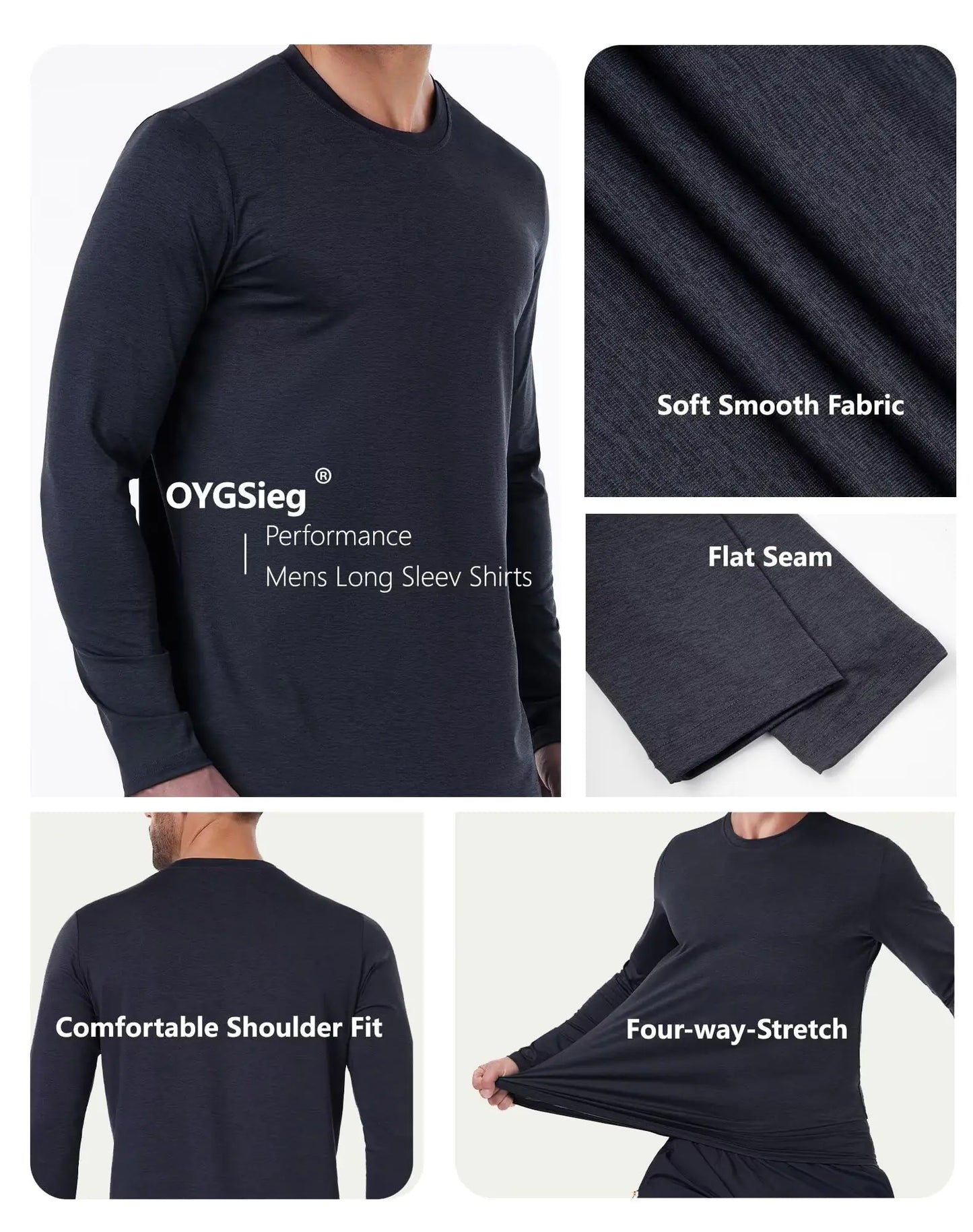 6 Pack Men's Quick Dry Long Sleeve Shirts Moisture Wicking Sun Protection UV UPF SPF Performance T-Shirt for Casual Small 2*black/2*grey/2*dark Grey(6 Pack)