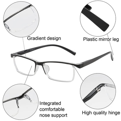 4 Pack Reading Glasses Readers Men Women Square Frame Spring Hinge Unisex Pairs - Anti Spier 