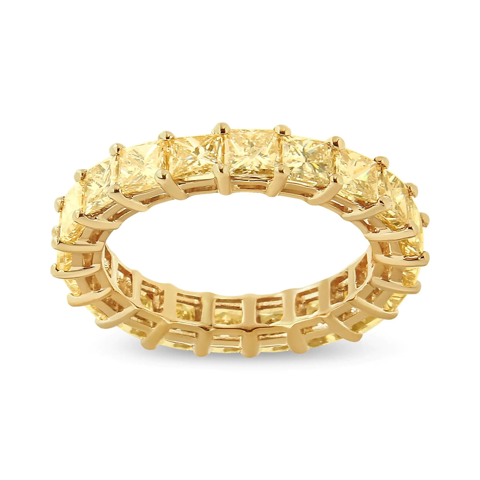 14K Yellow Gold 4.00 Cttw Shared Prong Set Princess Cut Diamond Eternity Band Ring (J-K Color, VS1-VS2 Clarity) - Anti Spier 