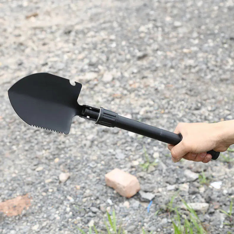 Compact Outdoor Multi-Tool Shovel with Folding Pickaxe