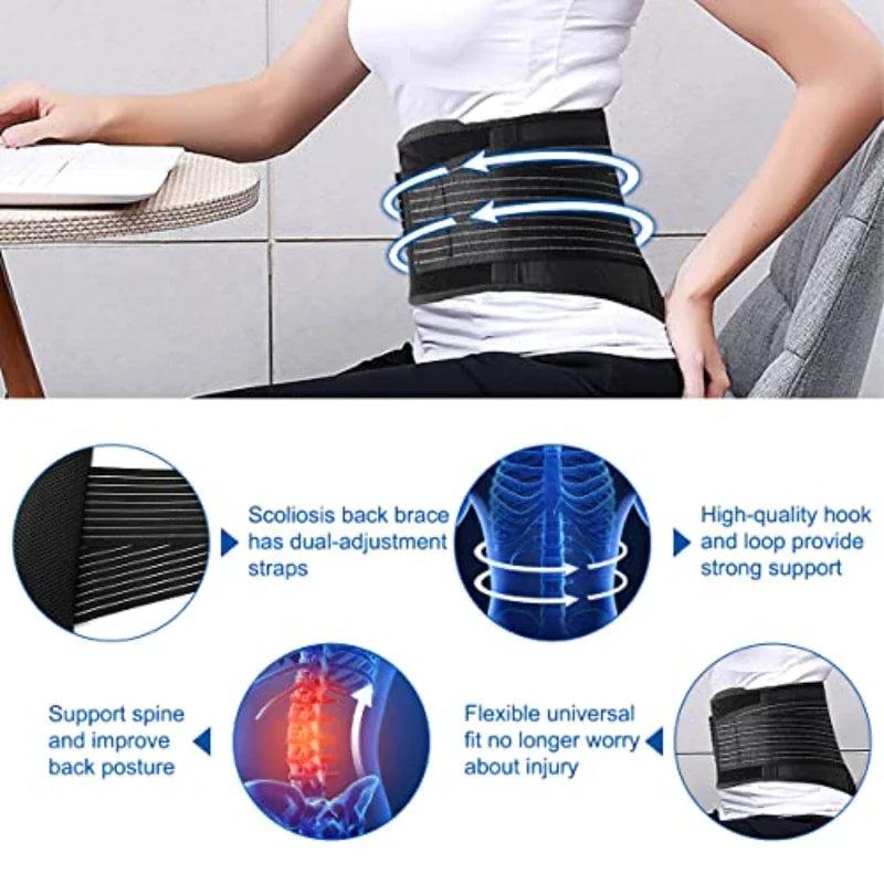 Lower Back Support Brace Lumbar Waist Belt Double Pull Breathable Belt Men Women - Anti Spier 