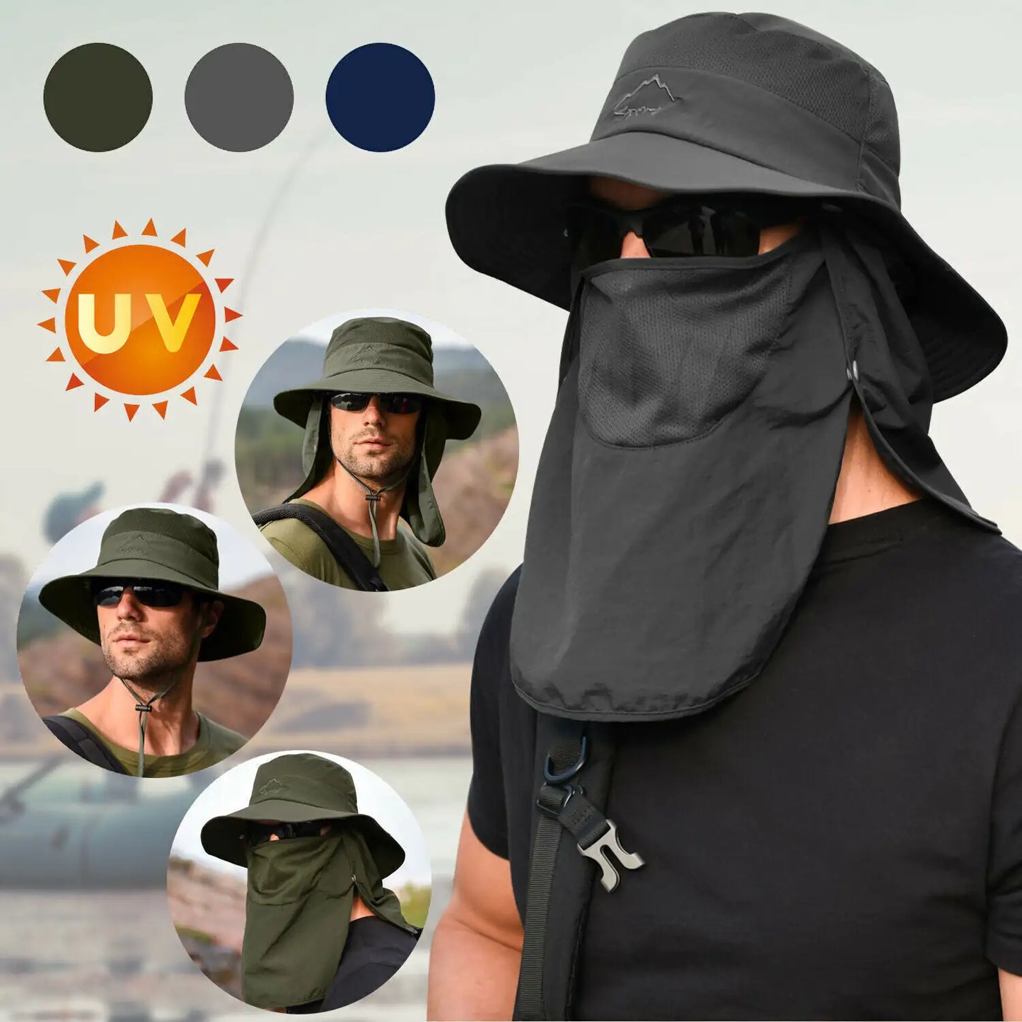 Wide Brim Sun Hat UV Protection Bucket Cap For Hiking Camping Fishing Safari Men - Anti Spier 