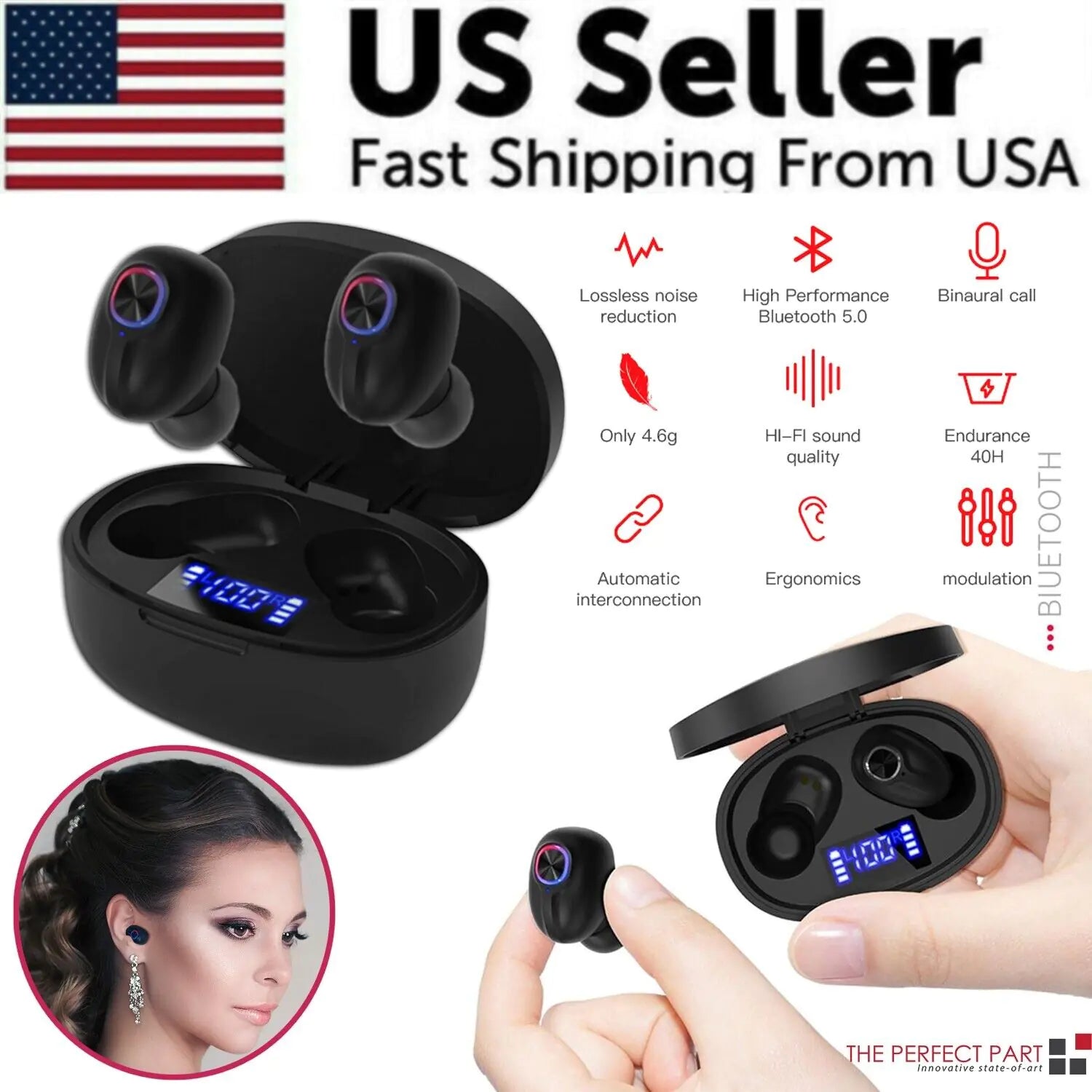 TWS Bluetooth Earbuds Waterproof Bluetooth 5.1 Headset Noise Cancelling Wireless - Anti Spier 