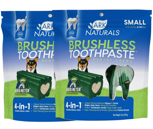 ARK NATURALS Brushless Toothpaste Small Breed Dog Dental Chews Bundle Pack Vet Recommended 2 Pack Green with White Center (40020)