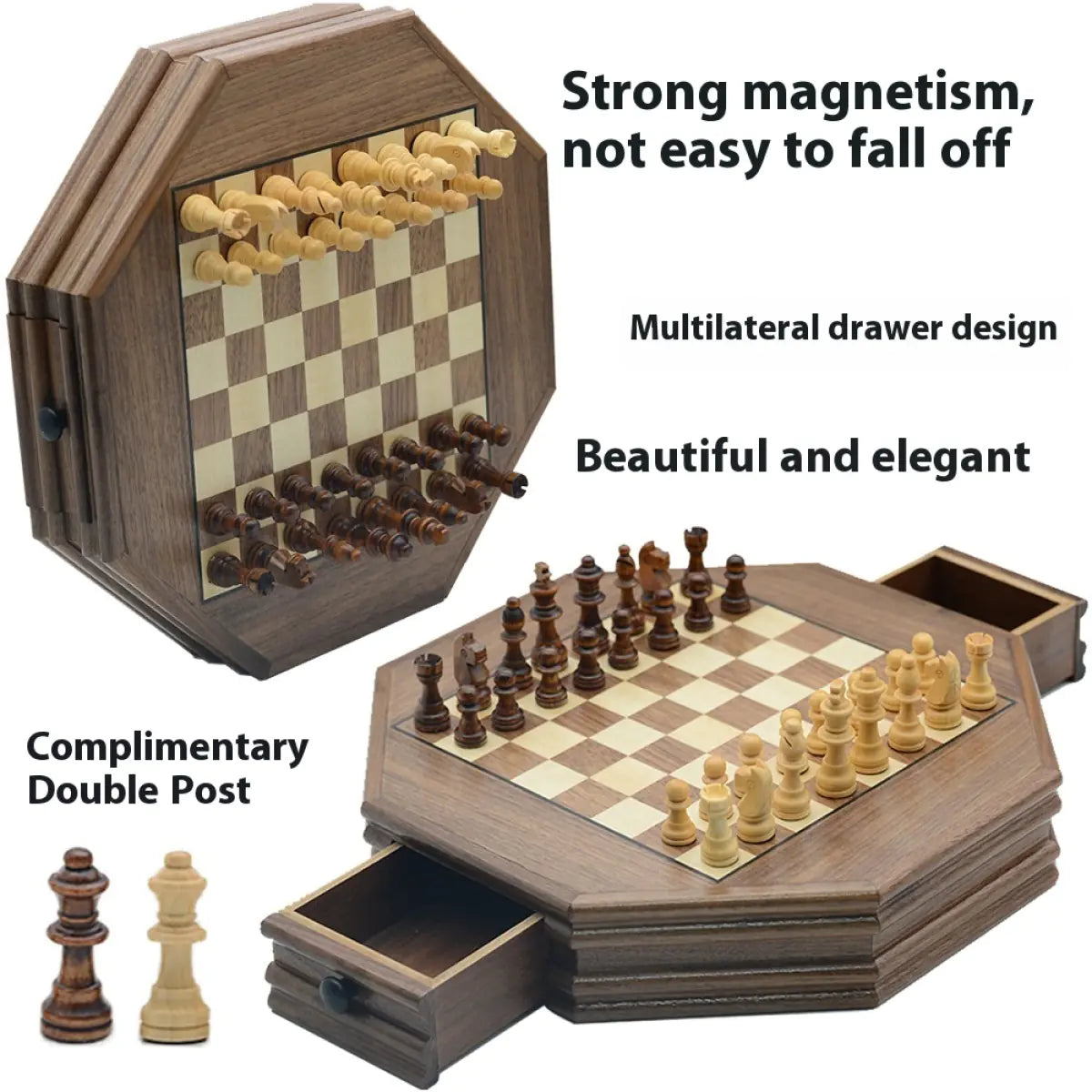 Octagonal Magnetic Wooden Chess Puzzle Game