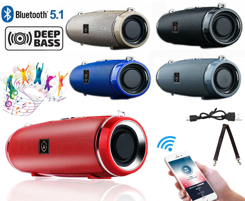 Bluetooth 5.1 Speaker Wireless Waterproof Outdoor Stereo LOUD Bass USB/TF Strap - Anti Spier 