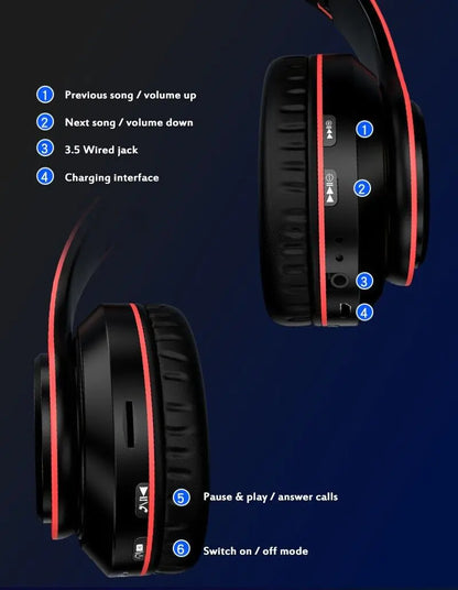 Super Bass Wireless Bluetooth Headphones Foldable Stereo Earphones Headsets Mic - Anti Spier 