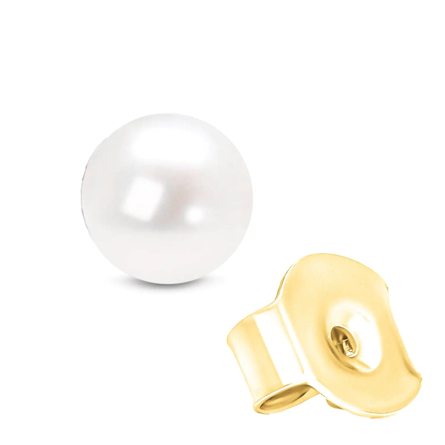 14K Gold Round White Saltwater Akoya Cultured Pearl Stud Earrings AAA+ Quality - Choice of MM Size - Anti Spier 