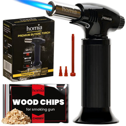 Butane Torch Adjustable Flame for Smoking Guns and Smokers with Wood Chips Bag