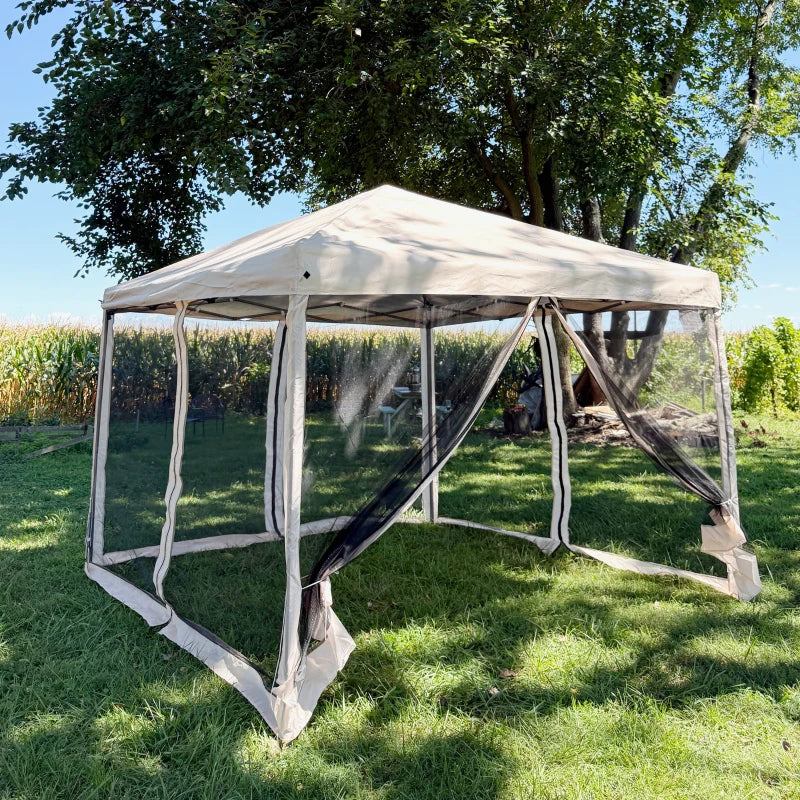 Outsunny 10' x 10' Pop Up Canopy Tent with Netting, Instant Gazebo, Screen House Room with Carry Bag, Height Adjustable, for Outdoor, Garden, Patio, Camping, Light Blue by Dropsure
