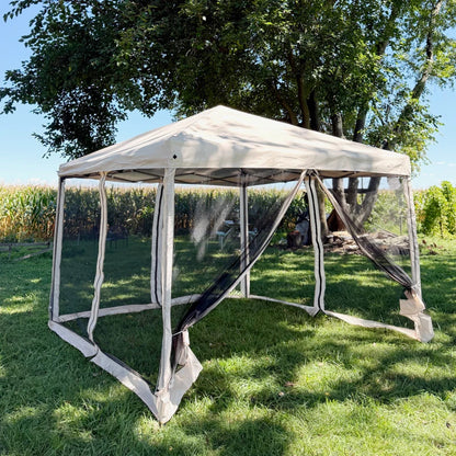 Outsunny 10' x 10' Pop Up Canopy Tent with Netting, Instant Gazebo, Screen House Room with Carry Bag, Height Adjustable, for Outdoor, Garden, Patio, Camping, Light Blue by Dropsure