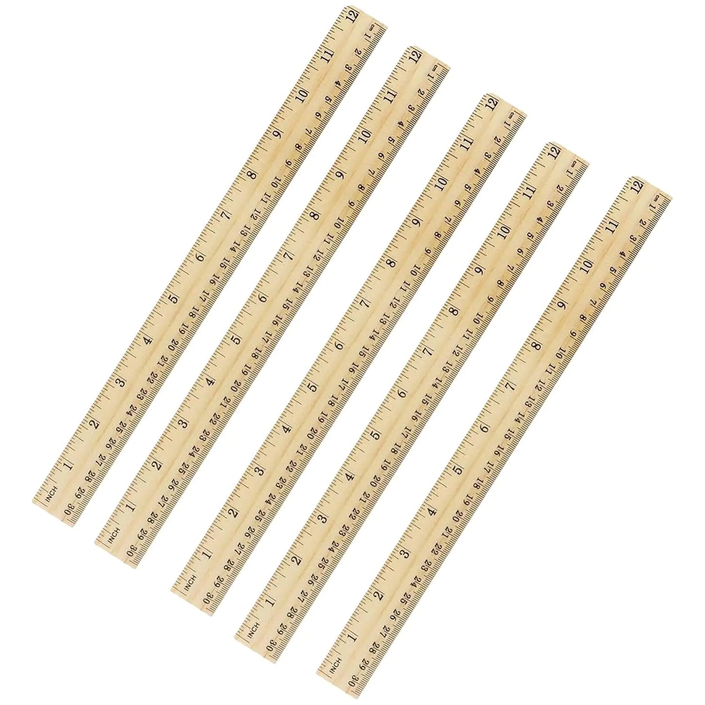 Wooden School Rulers Wood Ruler Student Rulers Office Ruler Measuring Ruler, Wooden Ruler 12 Inch Rulers Bulk - Pack of 5