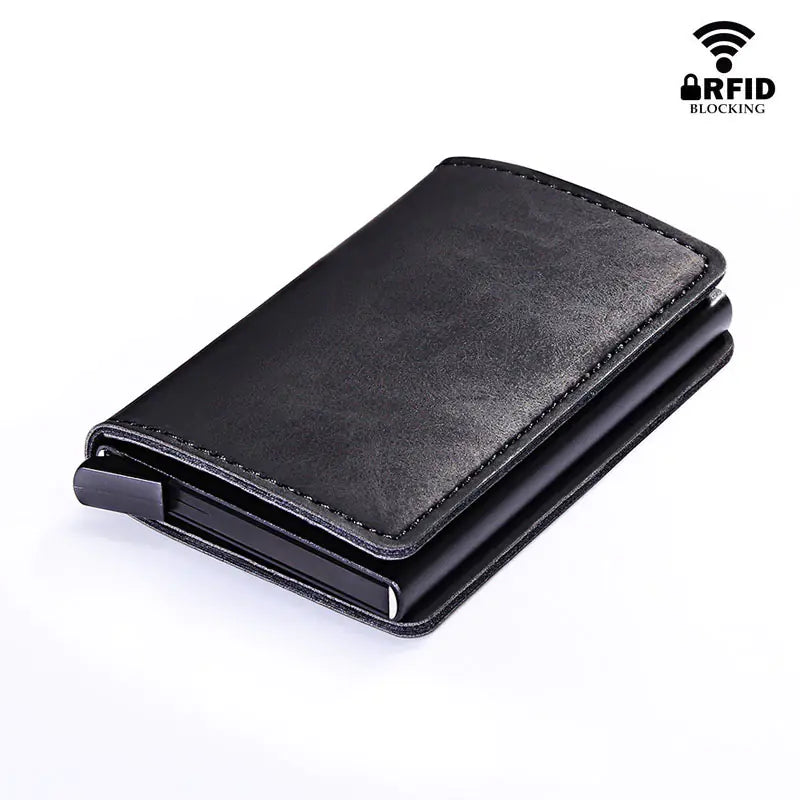 RFID Lock Vintage Automatic Leather Credit Card Holder