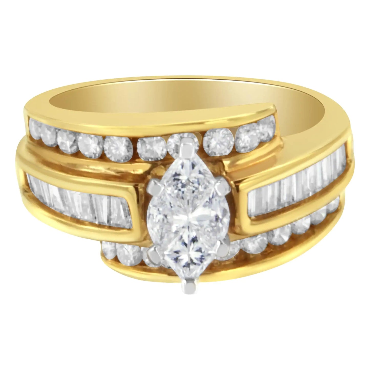 14KT Two-Toned Diamond Cocktail Ring (1 1/3 cttw, H-I Color, SI1-SI2 Clarity) - Anti Spier 