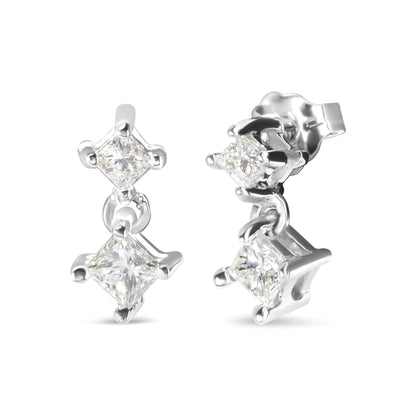 14K White Gold 1/2 cttw Princess Cut Diamond Earrings (H-I Color, SI1-SI2 Clarity) - Anti Spier 