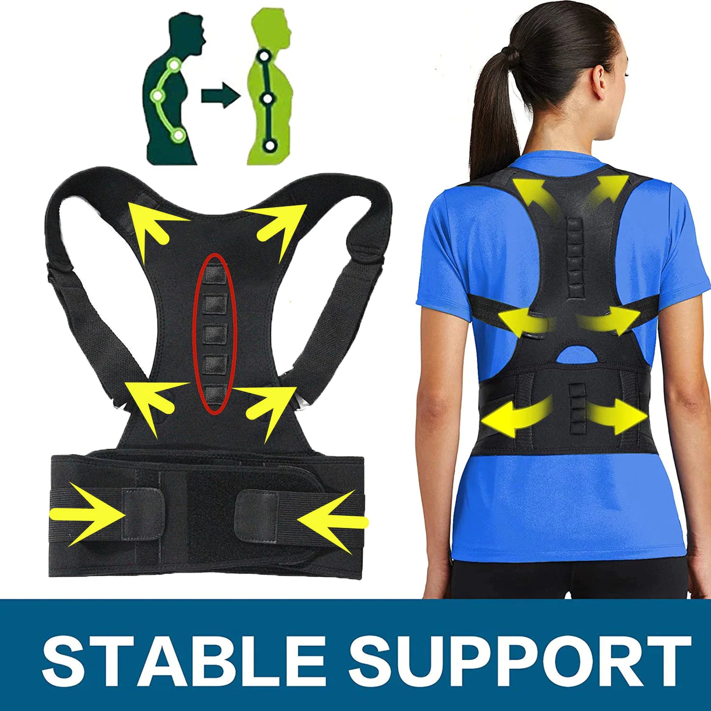 Posture Corrector Support Magnetic Back Shoulder Brace Belt Band For Men Women - Anti Spier 