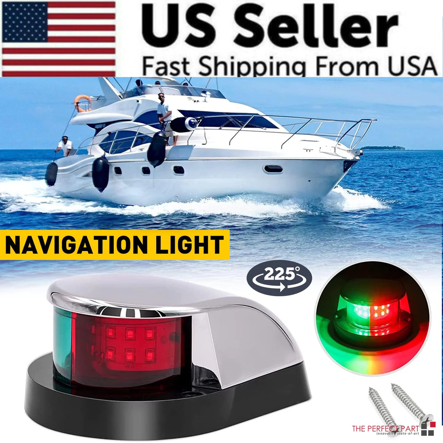 Waterproof Boat Navigation Light LED Bow Marine Front Pontoon Lamp Red Green 12V