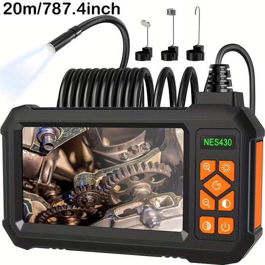 1pc 1080P HD Borescope Camera with Light, 4.3" IPS Screen, Sewer Inspection Tool,Semi-Rigid Cord, Rechargeable Lithium Battery, Ideal for Drain Pipe Inspection, Sewer Maintenance | High Definition Camera | Durable Plastic Body, Sewer Inspection Camera