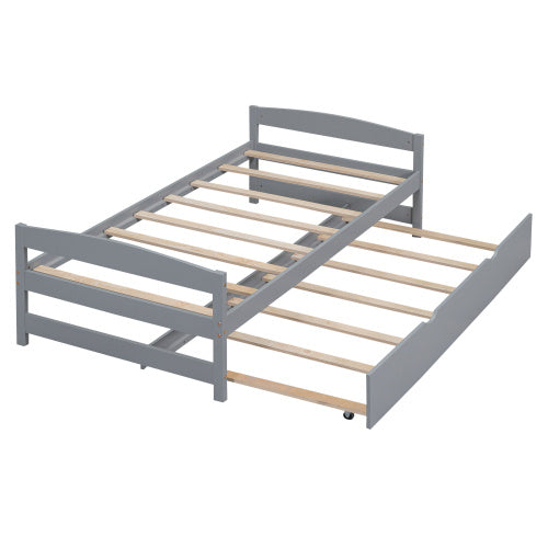 Twin Size Platform Bed With Twin Size Trundle, Gray