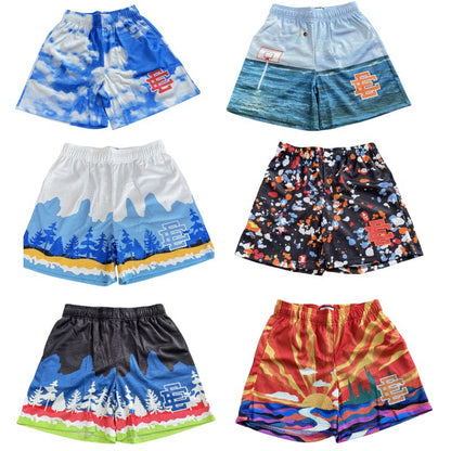 American-style knee-length pants EE sunrise oil painting style mesh capri pants quick-drying shorts for men