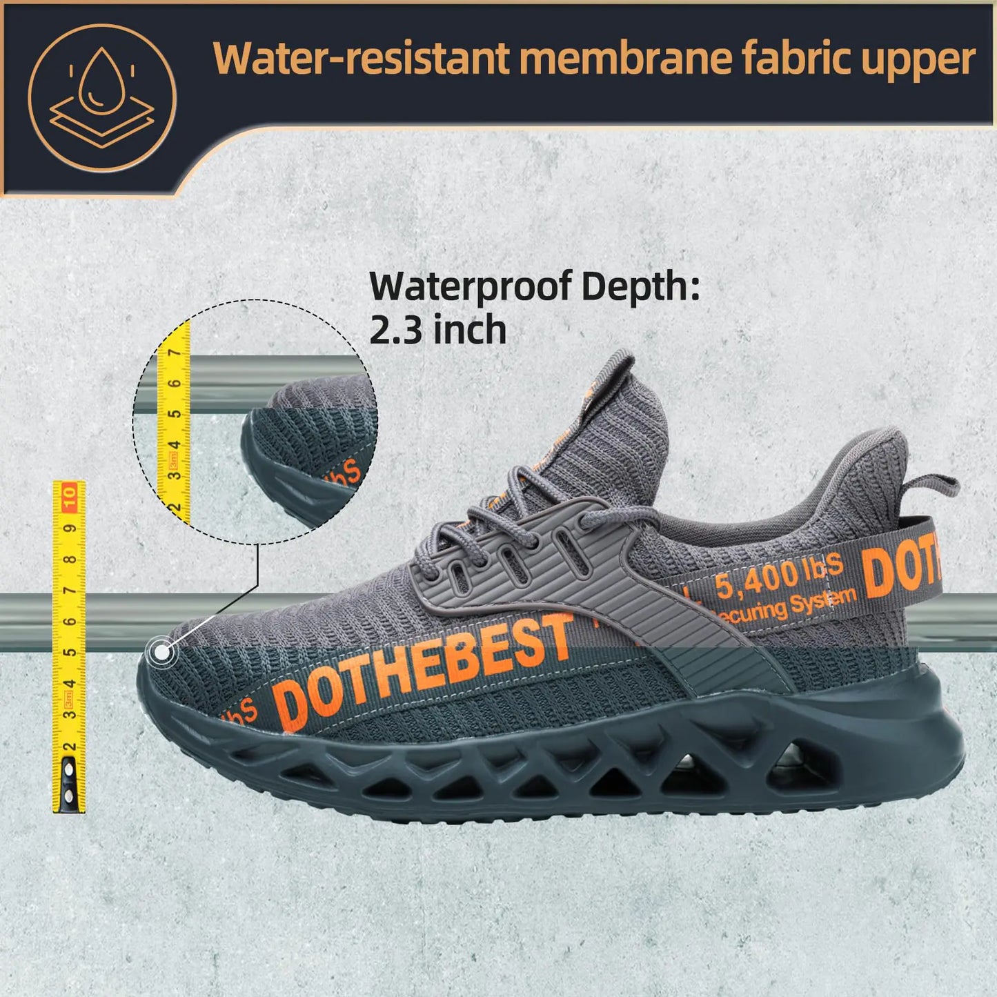 Furuian Steel Toe Sneakers for Men Women Lightweight Safety Shoes Comfortable Puncture Proof Slip On Indestructible Work Shoes 6.5 Women/5 Men Waterproof Grey