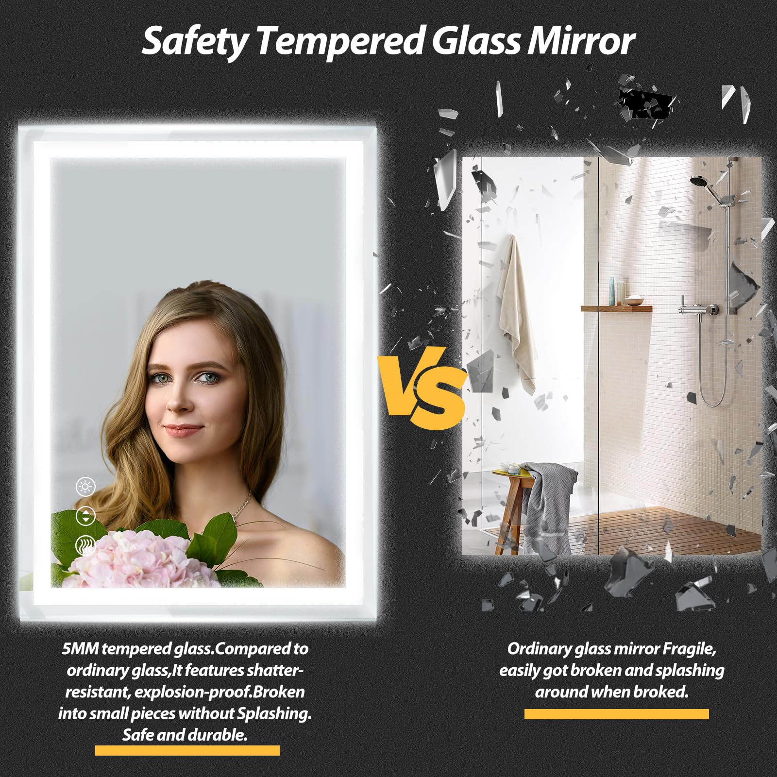 LED Bathroom Mirror 28 x 20 Inches with Front and Backlit,Anti-Fog,3 Colors and Dimmable Light,Tempered Glass by Dropsure