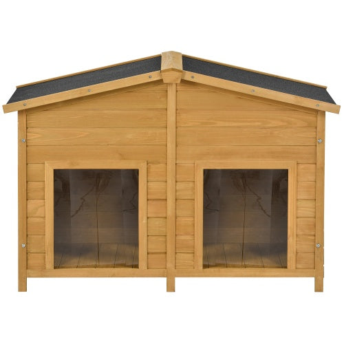 Large Wooden Dog House Outdoor Hut Style With Porch, 2 Doors