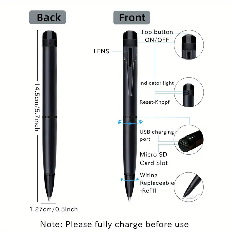 HD 1080P Pen Camera, 64GB Memory Card Included, Portable Mini Surveillance & Security Nanny Cam, Easy-to-Use, for Home Office Meeting Recording, Indoor/Outdoor Use