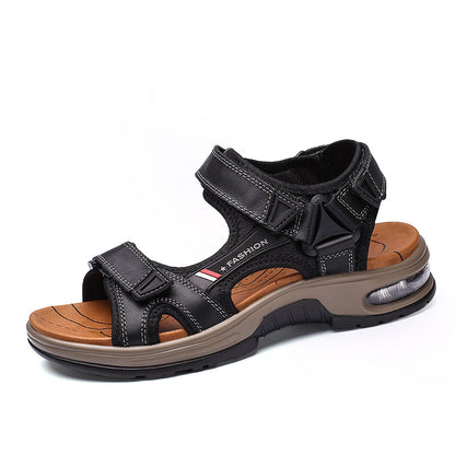 Men's sandals: genuine leather casual beach sandals, retro air-cushioned sandals, men's outdoor sandals