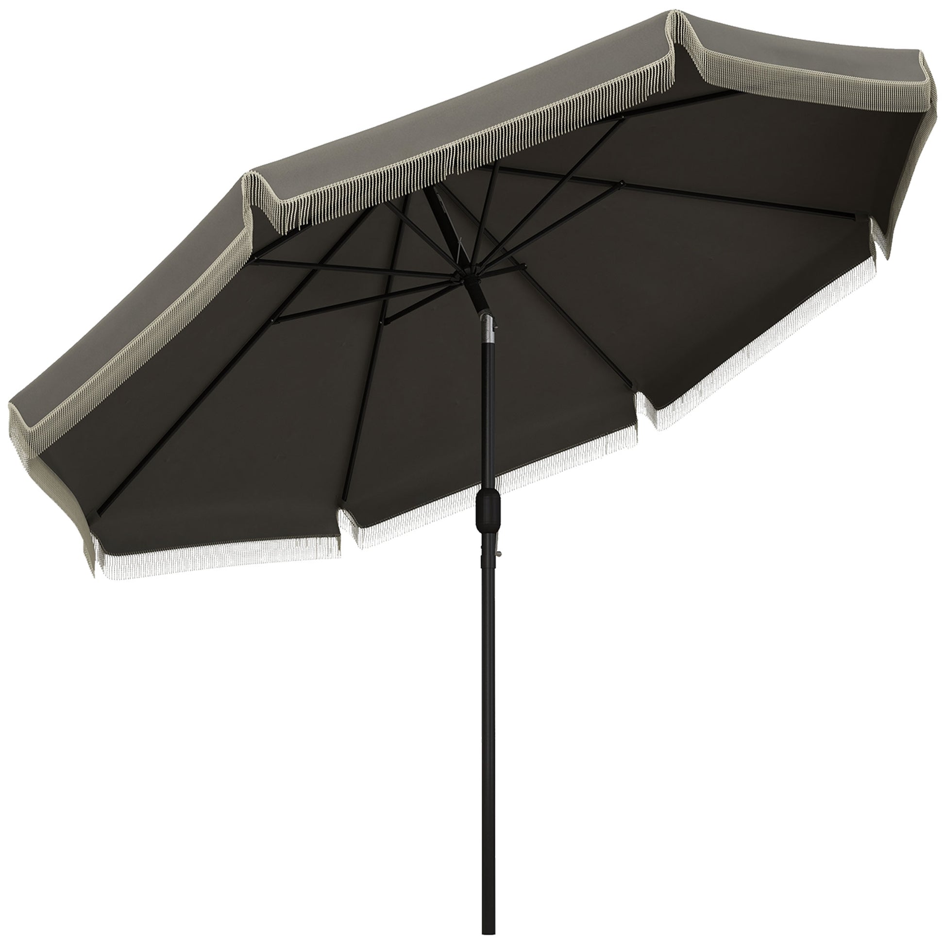 Outsunny 9ft Patio Umbrella with Push Button Tilt and Crank, Ruffled Outdoor Market Table Umbrella with Tassles and 8 Ribs, for Garden, Deck, Pool, Dark Gray by Dropsure