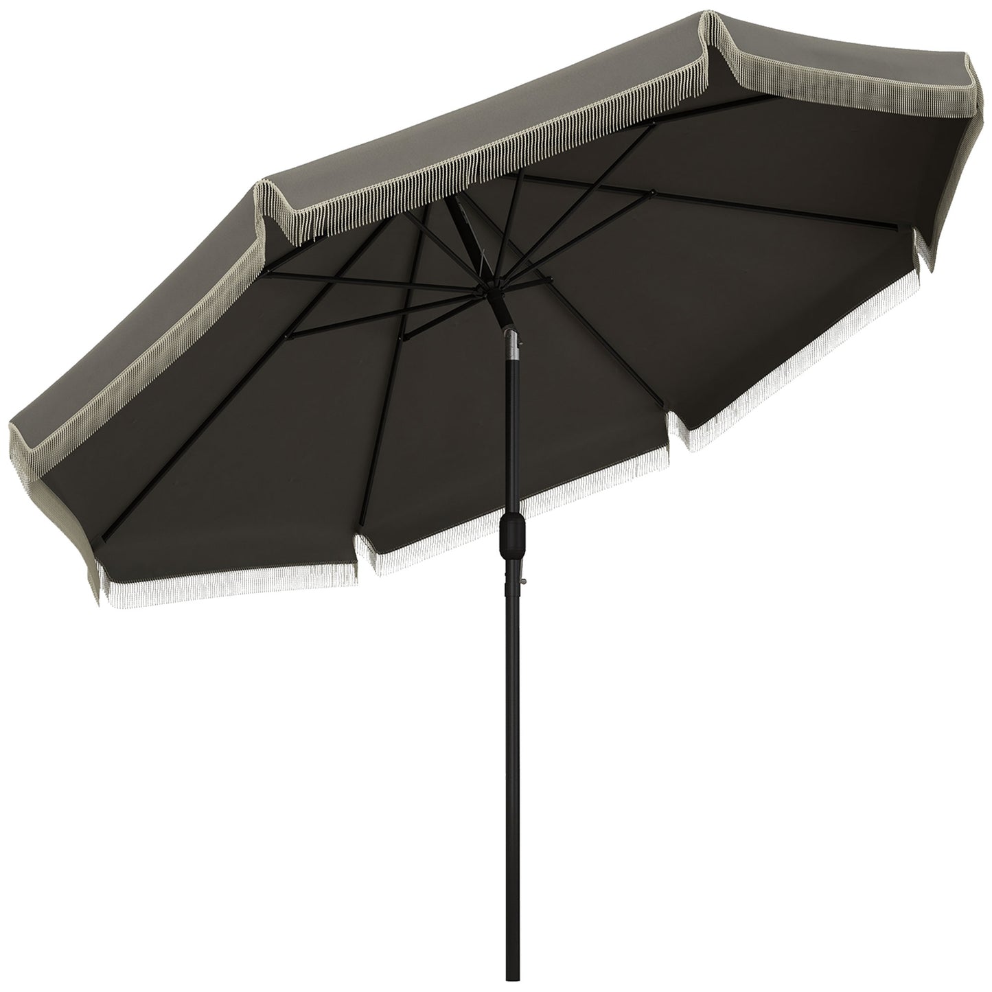 Outsunny 9ft Patio Umbrella with Push Button Tilt and Crank, Ruffled Outdoor Market Table Umbrella with Tassles and 8 Ribs, for Garden, Deck, Pool, Dark Gray by Dropsure