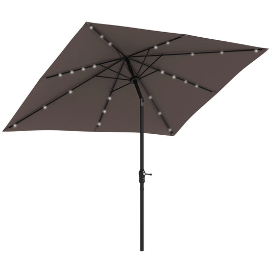 Outsunny 9ft x 7ftSolar Umbrella, LED Lighted Patio Umbrella for Table or Base with Tilt & Crank, Outdoor Umbrella for Garden, Deck, Backyard, Pool, Beach, Tan by Dropsure