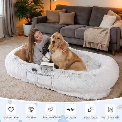 Human Dog Bed, Washable Faux Fur Dog Bed for People Doze Off, Napping Orthopedic Dog Bed,71''x45''x14'' Size Fits You and Pets (Grey) by Dropsure