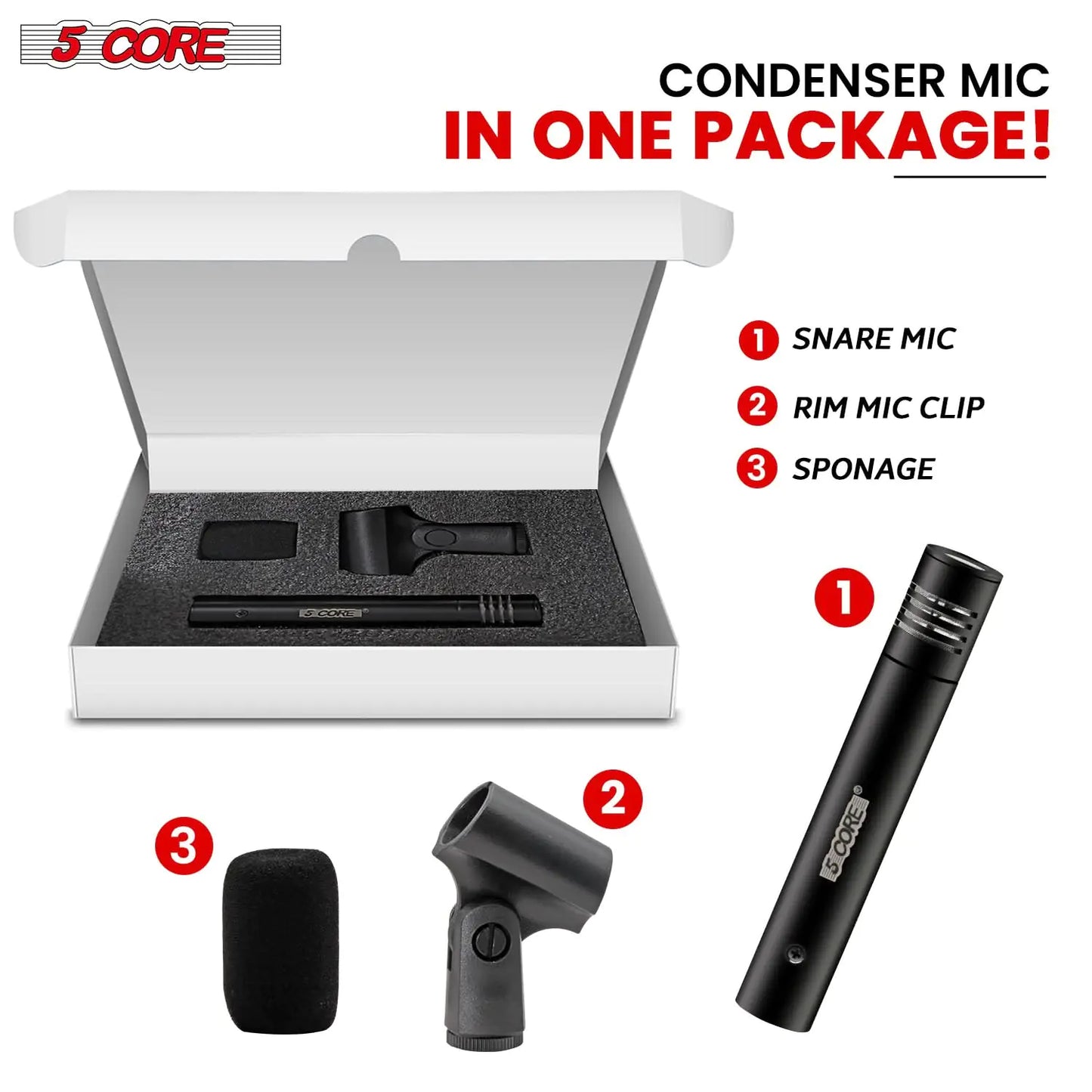 5Core Dynamic Instrument Microphone Professional XLR Cardioid Pencil Stick Condenser Mic