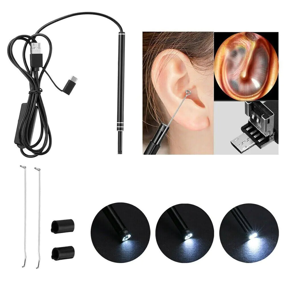 HD LED Ear Endoscope Otoscope Camera Wax Pick Cleaning Tool Cleaner Removal Kit