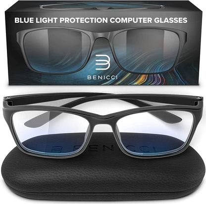 Stylish Blue Light Blocking Glasses for Women or Men - Ease Computer and Digital Eye Strain Dry Eyes Headaches and Blurry Vision - Instantly Blocks Glare from Computers and Phone Screens w/Case