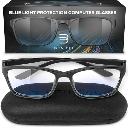 Stylish Blue Light Blocking Glasses for Women or Men - Ease Computer and Digital Eye Strain Dry Eyes Headaches and Blurry Vision - Instantly Blocks Glare from Computers and Phone Screens w/Case
