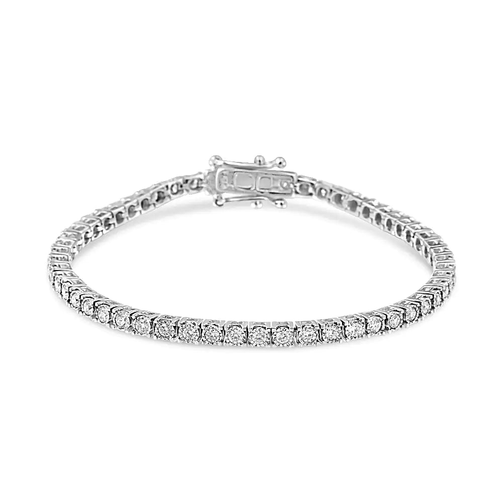 14K White Gold 2.0 Cttw Miracle Set Round-Cut Lab Grown Diamond Illusion 7" Tennis Bracelet (F-G Color, VS2-SI1 Clarity) - Anti Spier 