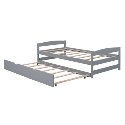 Twin Size Platform Bed With Twin Size Trundle, Gray