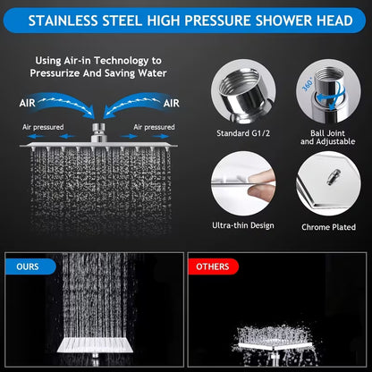 High-Pressure Shower Head with Handheld Spray - Combination Shower System, 9-Spray Settings (Rain & Handheld), Leak proof Shower heads with Flexible Hose & Bracket, Adjustable Height/Angle, Stainless Rainfall Shower head Suitable for Modern Bathrooms