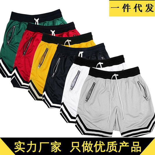 Men's summer quick dry muscle fitness sports shorts Mesh solid color hip hop breathable casual basketball pants